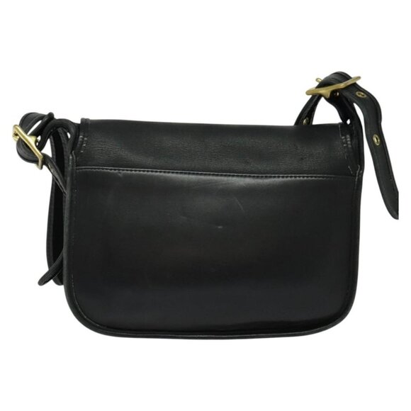 Coach Shoulder Bag Leather Black Gold Auth